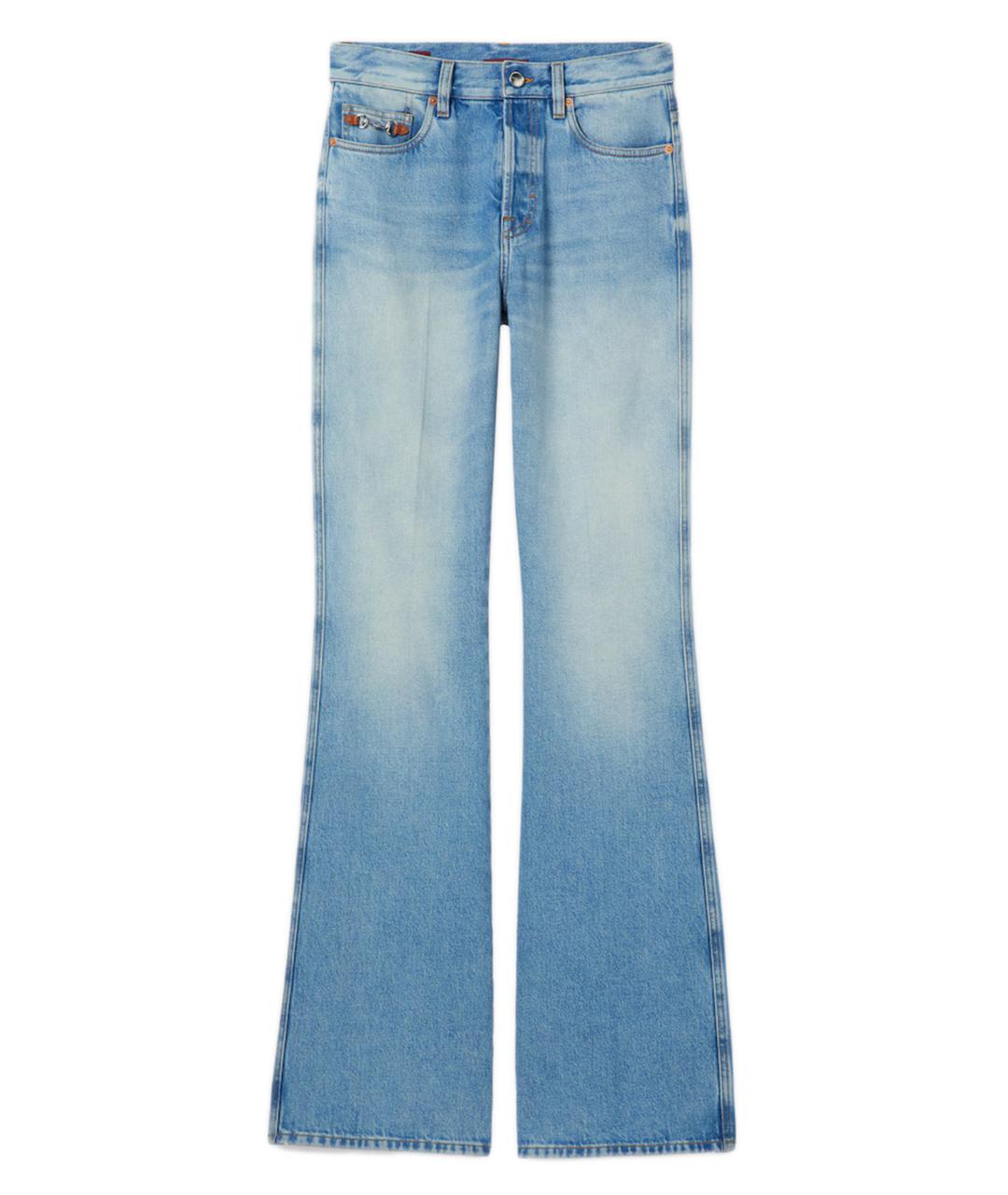 GUCCI Голубые хлопковые прямые джинсы, фото 1