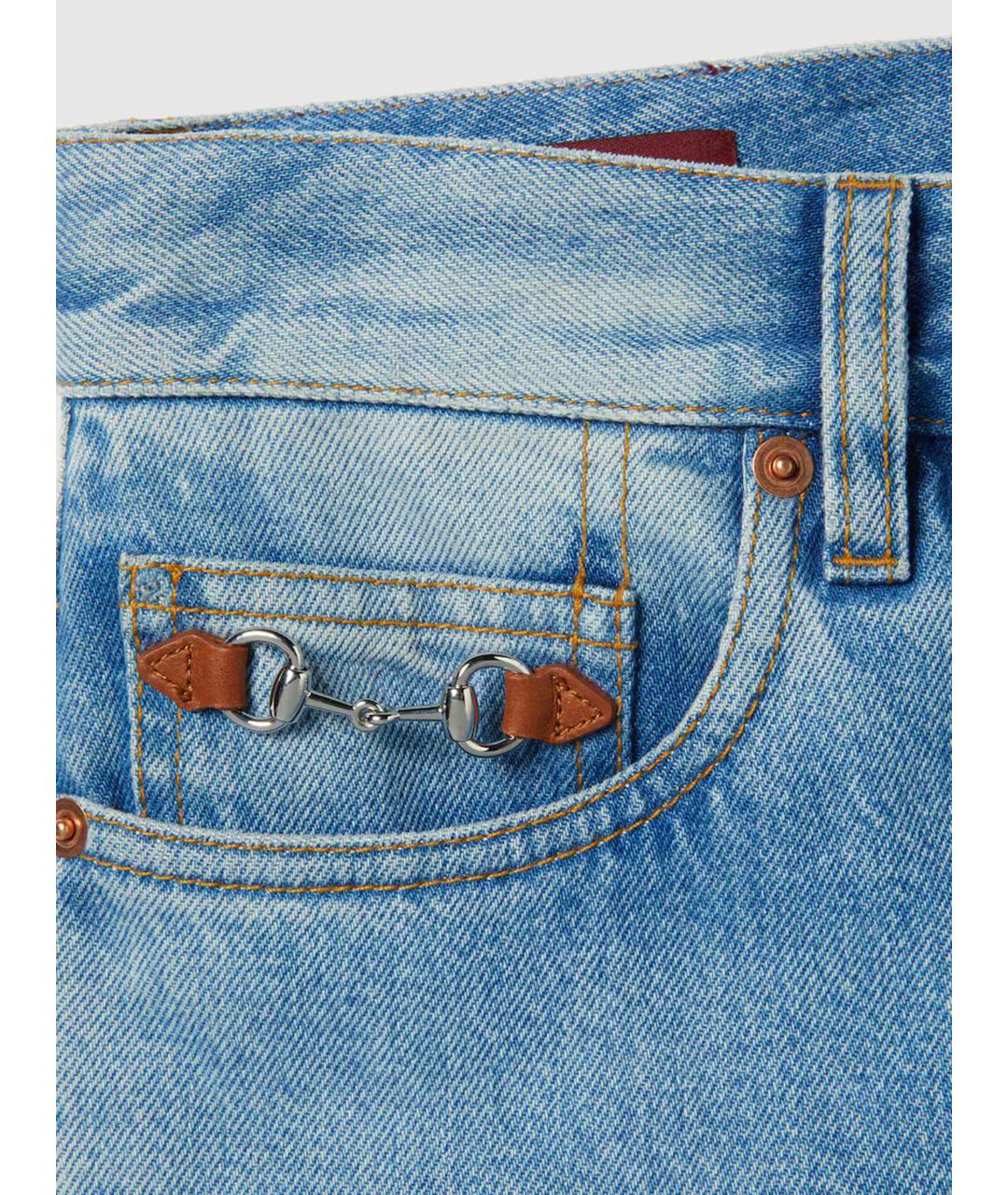 GUCCI Голубые хлопковые прямые джинсы, фото 7