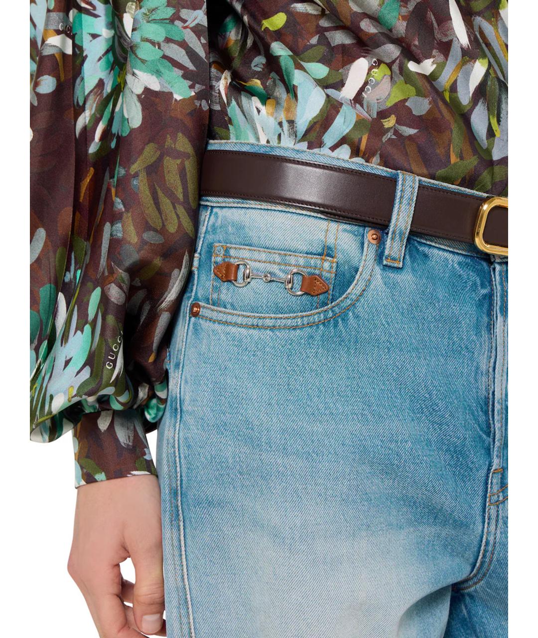 GUCCI Голубые хлопковые прямые джинсы, фото 4