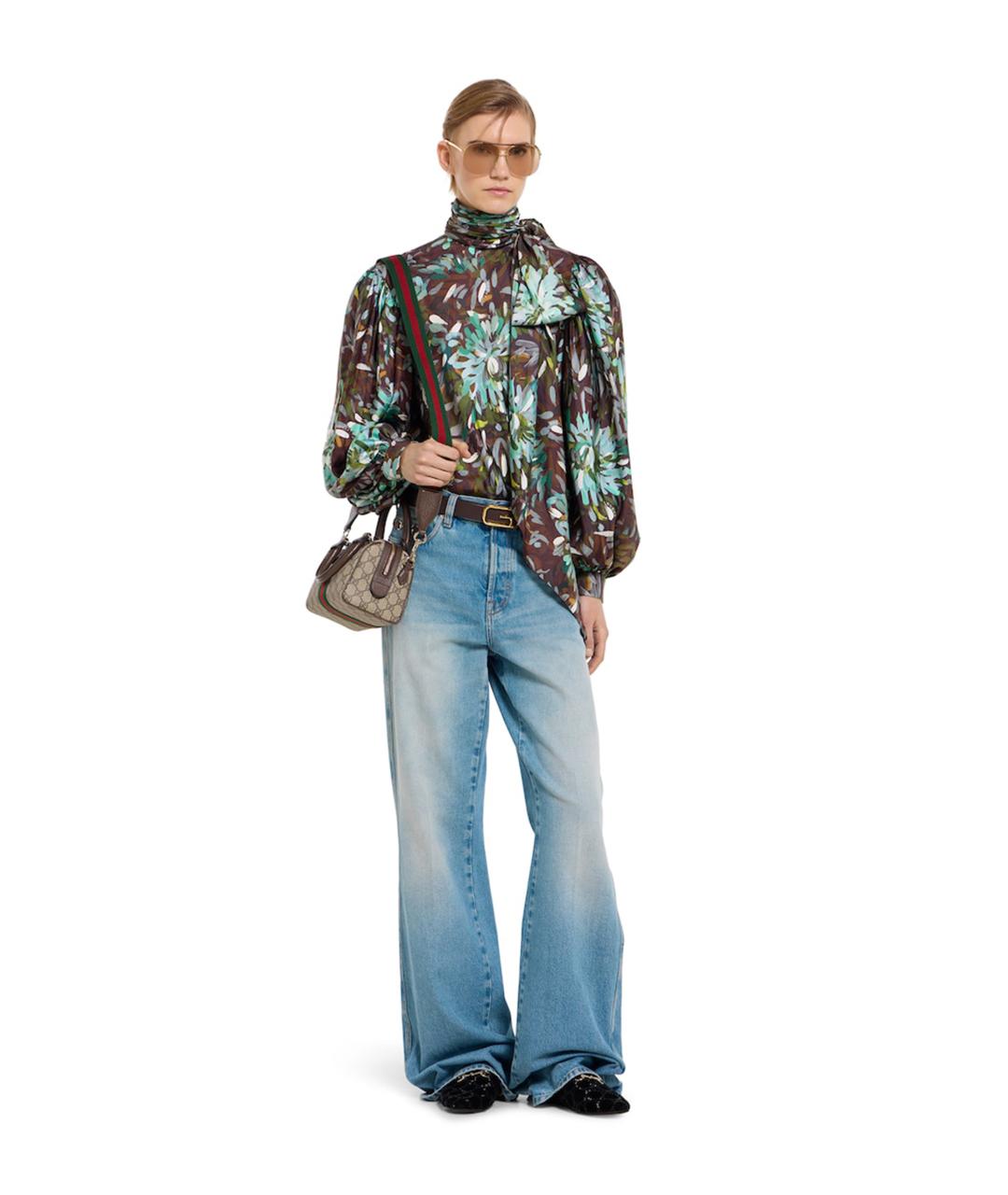 GUCCI Голубые хлопковые прямые джинсы, фото 2