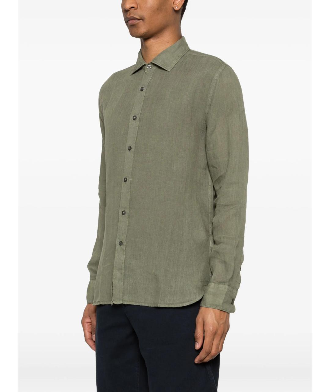 120% LINO Зеленая льняная кэжуал рубашка, фото 3
