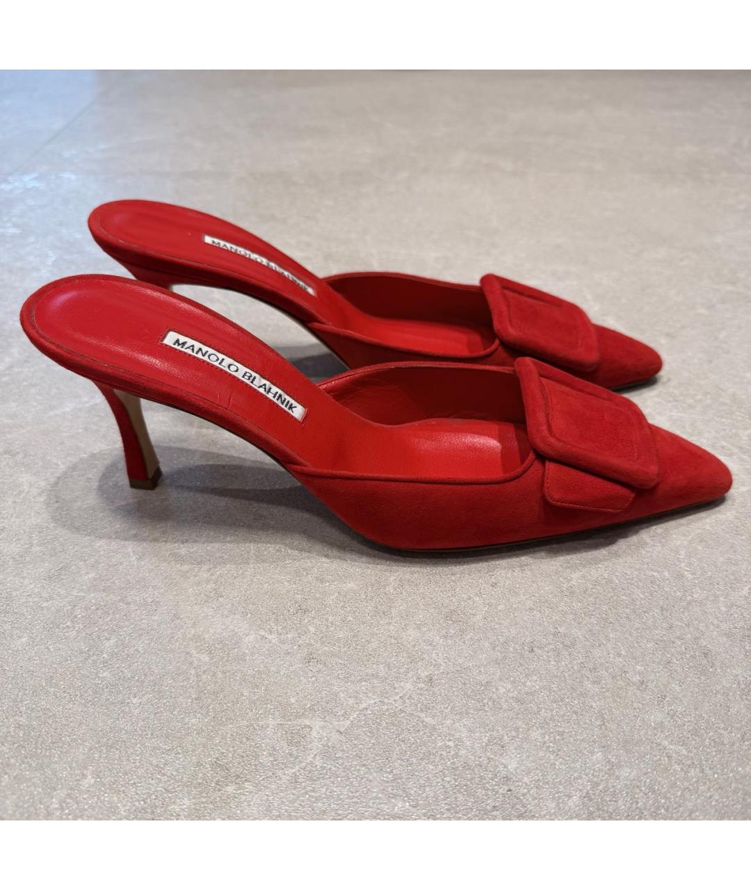 MANOLO BLAHNIK Красные замшевые мюли, фото 5