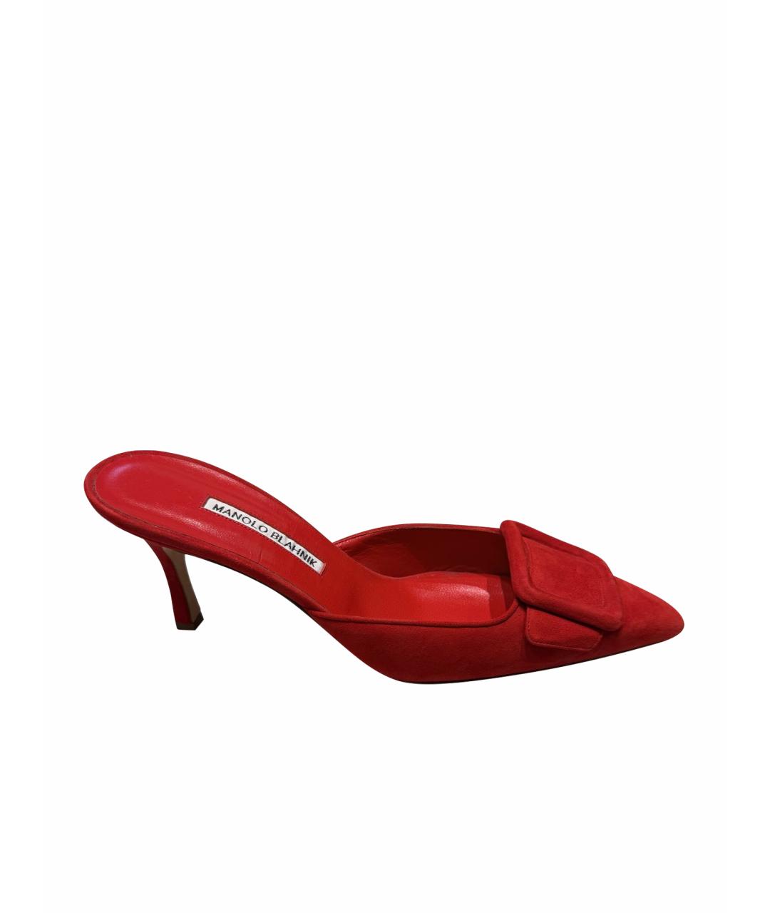 MANOLO BLAHNIK Красные замшевые мюли, фото 1