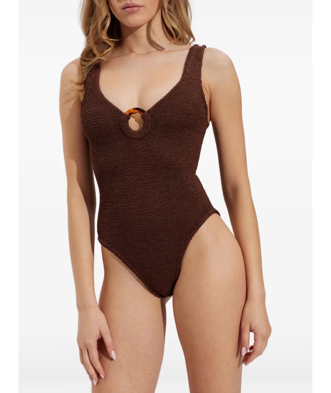 HUNZA G Коричневый полиамидовый купальник, фото 3