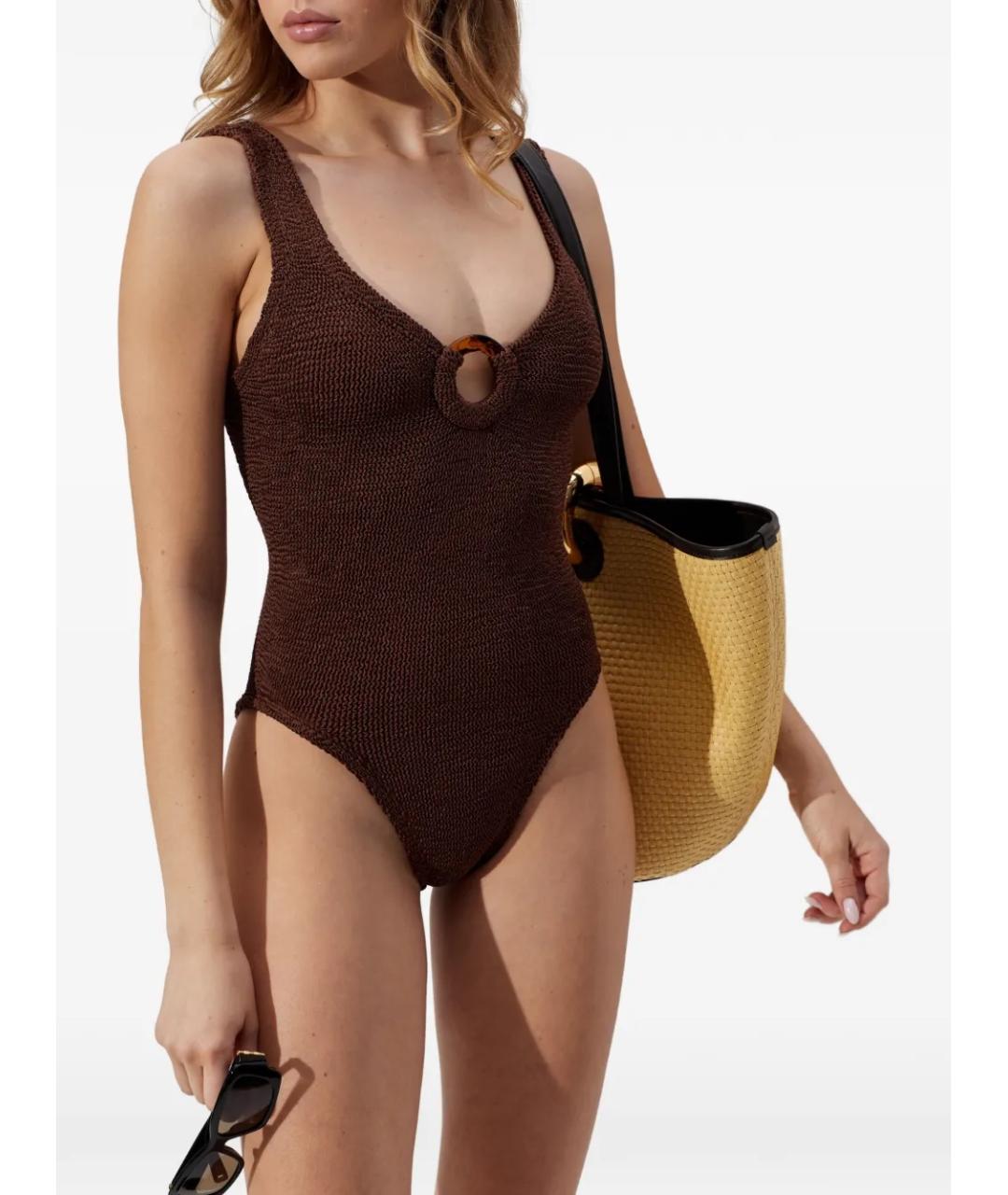 HUNZA G Коричневый полиамидовый купальник, фото 4