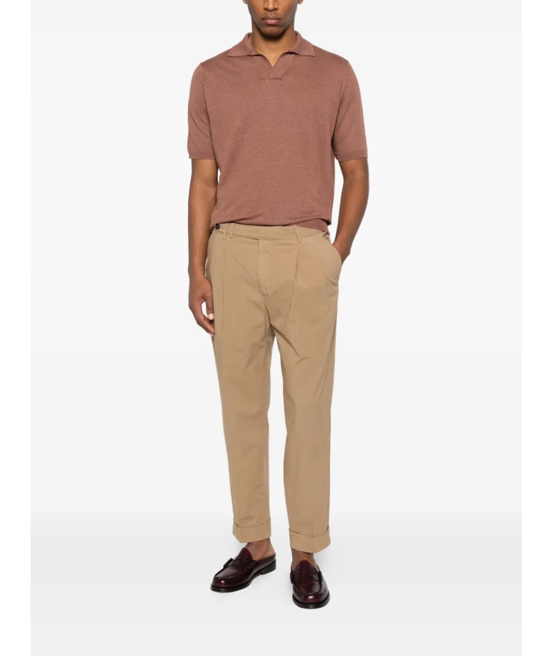 LARDINI Коричневое хлопко-леновое поло с коротким рукавом, фото 2