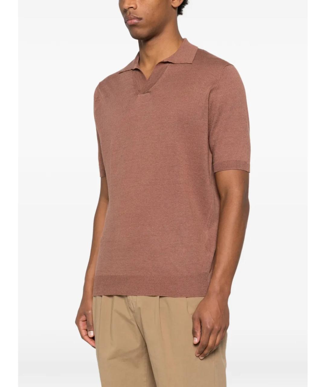 LARDINI Коричневое хлопко-леновое поло с коротким рукавом, фото 3