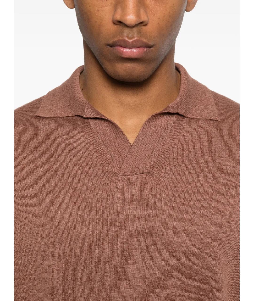 LARDINI Коричневое хлопко-леновое поло с коротким рукавом, фото 5