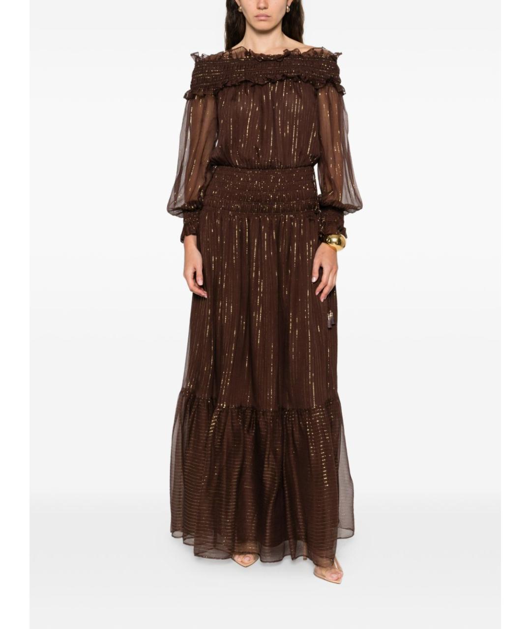 SELF-PORTRAIT Коричневое шелковое платье, фото 3
