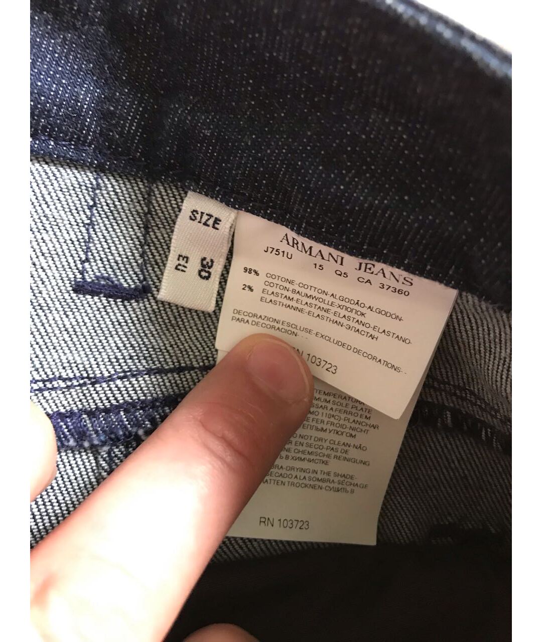 ARMANI JEANS Темно-синие хлопко-эластановые прямые джинсы, фото 4