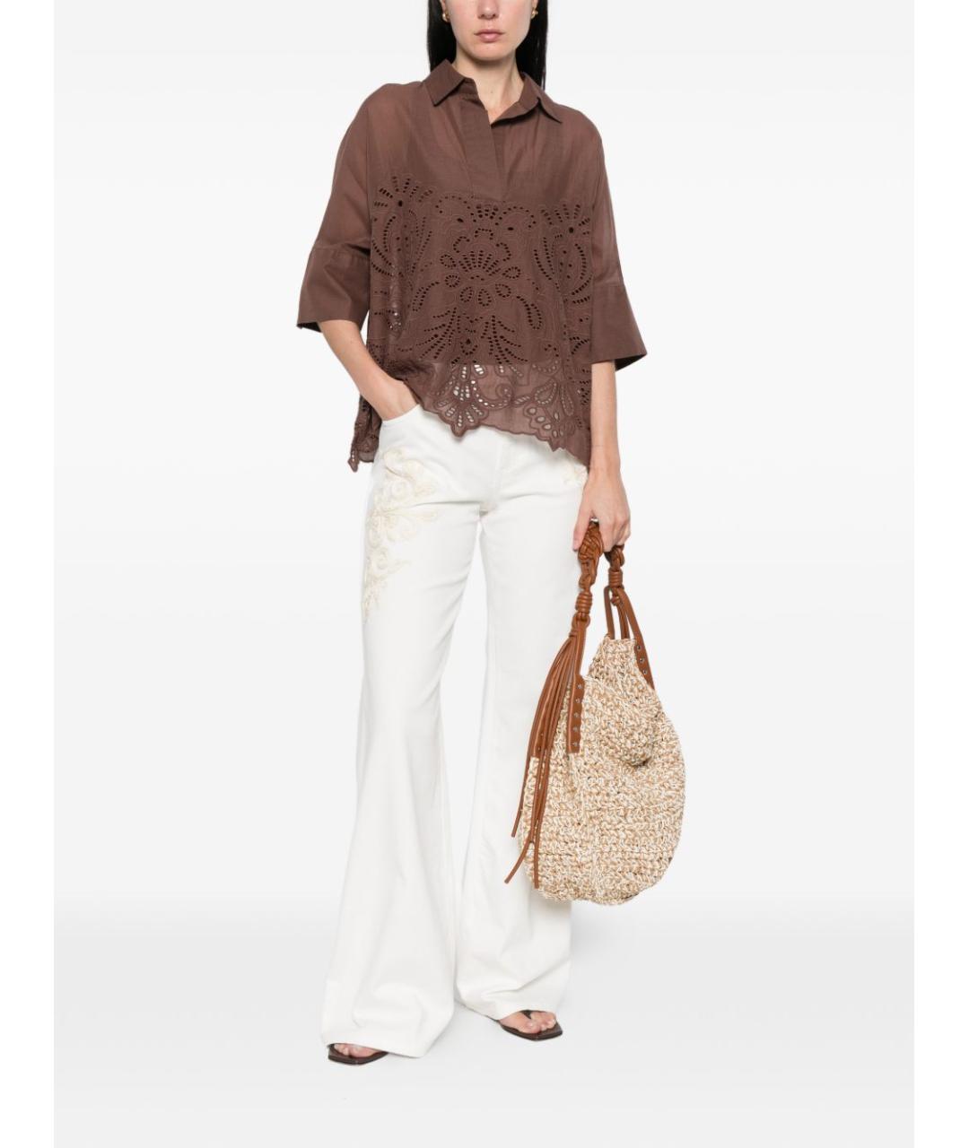 ERMANNO FIRENZE Белые хлопковые джинсы клеш, фото 4