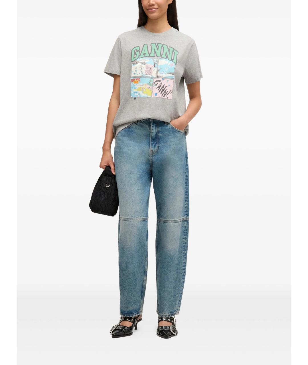 GANNI Серая хлопковая футболка, фото 2