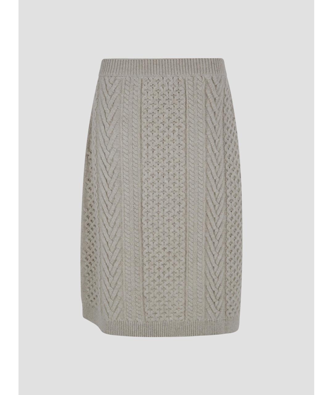 BURBERRY Бежевая шерстяная юбка миди, фото 4