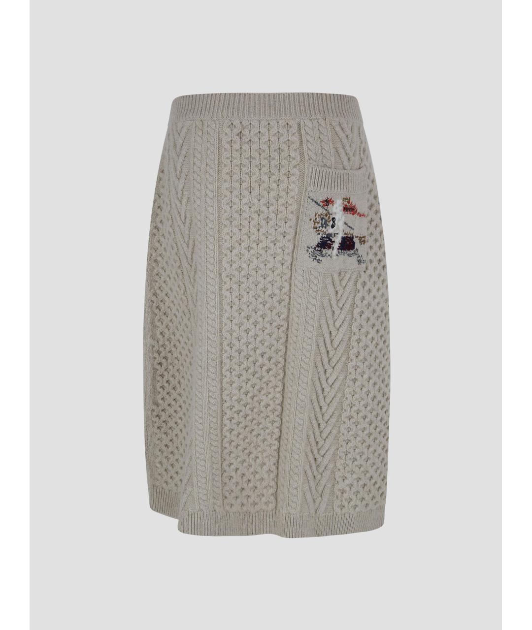 BURBERRY Бежевая шерстяная юбка миди, фото 2