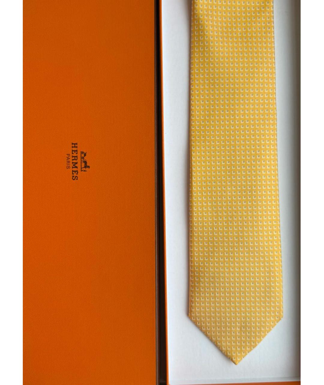 HERMES Желтый шелковый галстук, фото 2