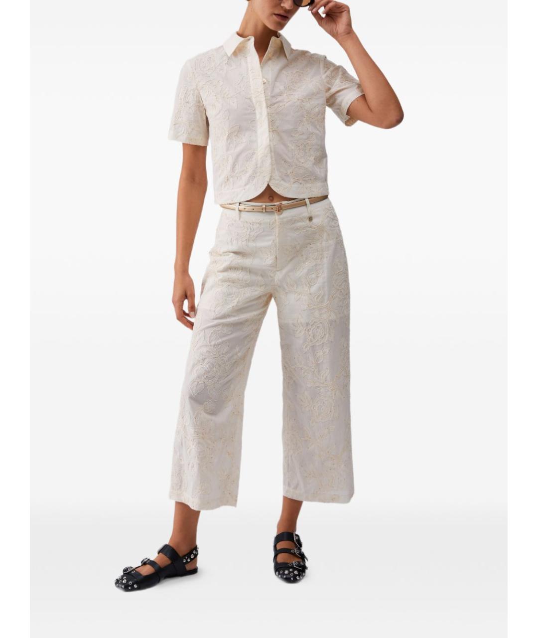 LIU JO Бежевые хлопковые прямые брюки, фото 5