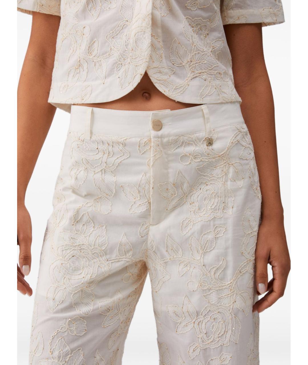 LIU JO Бежевые хлопковые прямые брюки, фото 4