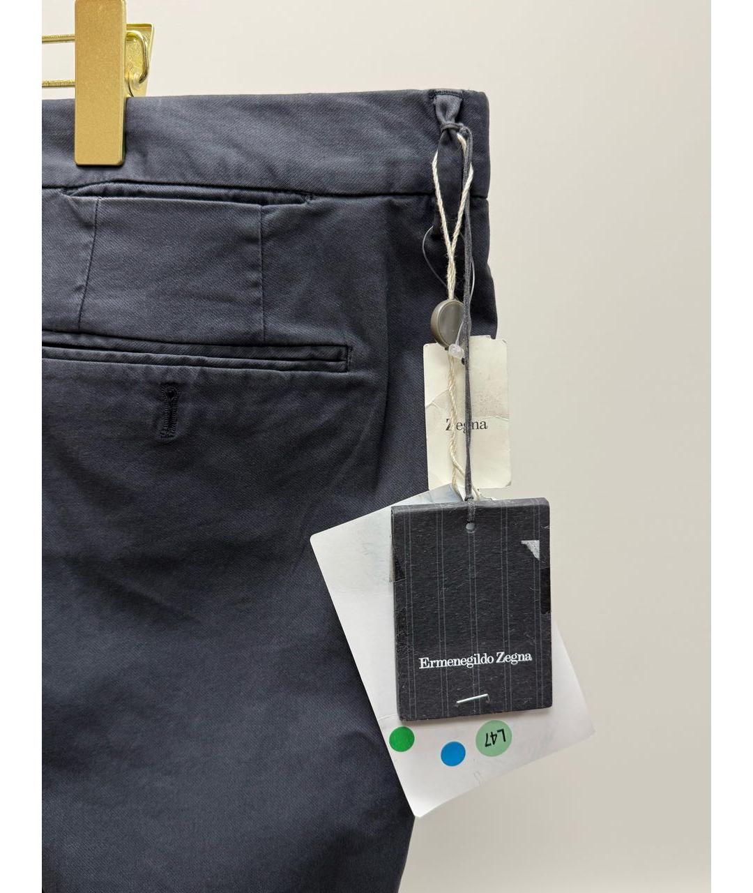 ERMENEGILDO ZEGNA XXX Темно-синие хлопко-эластановые повседневные брюки, фото 2
