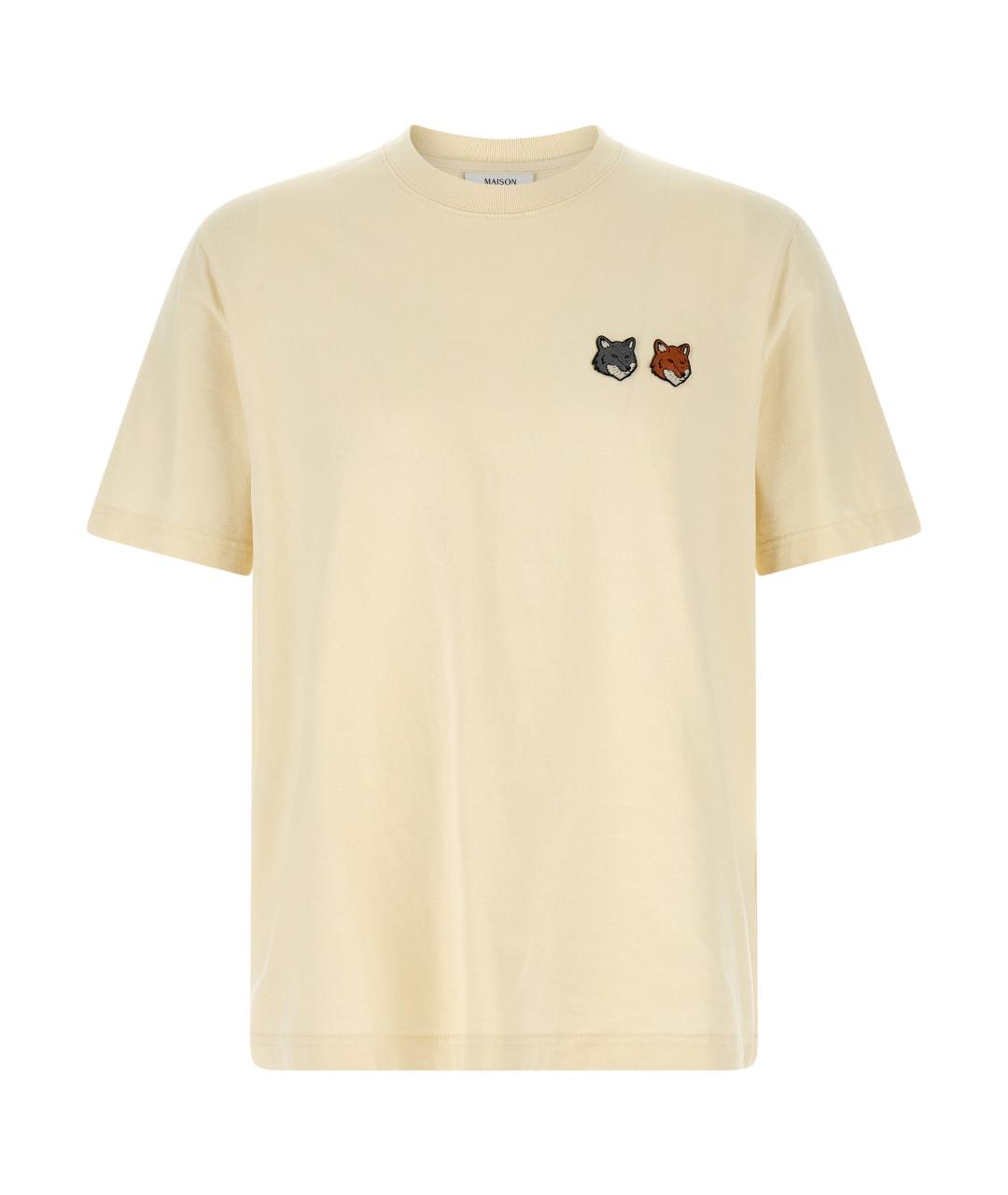 MAISON KITSUNE Бежевая хлопковая футболка, фото 1