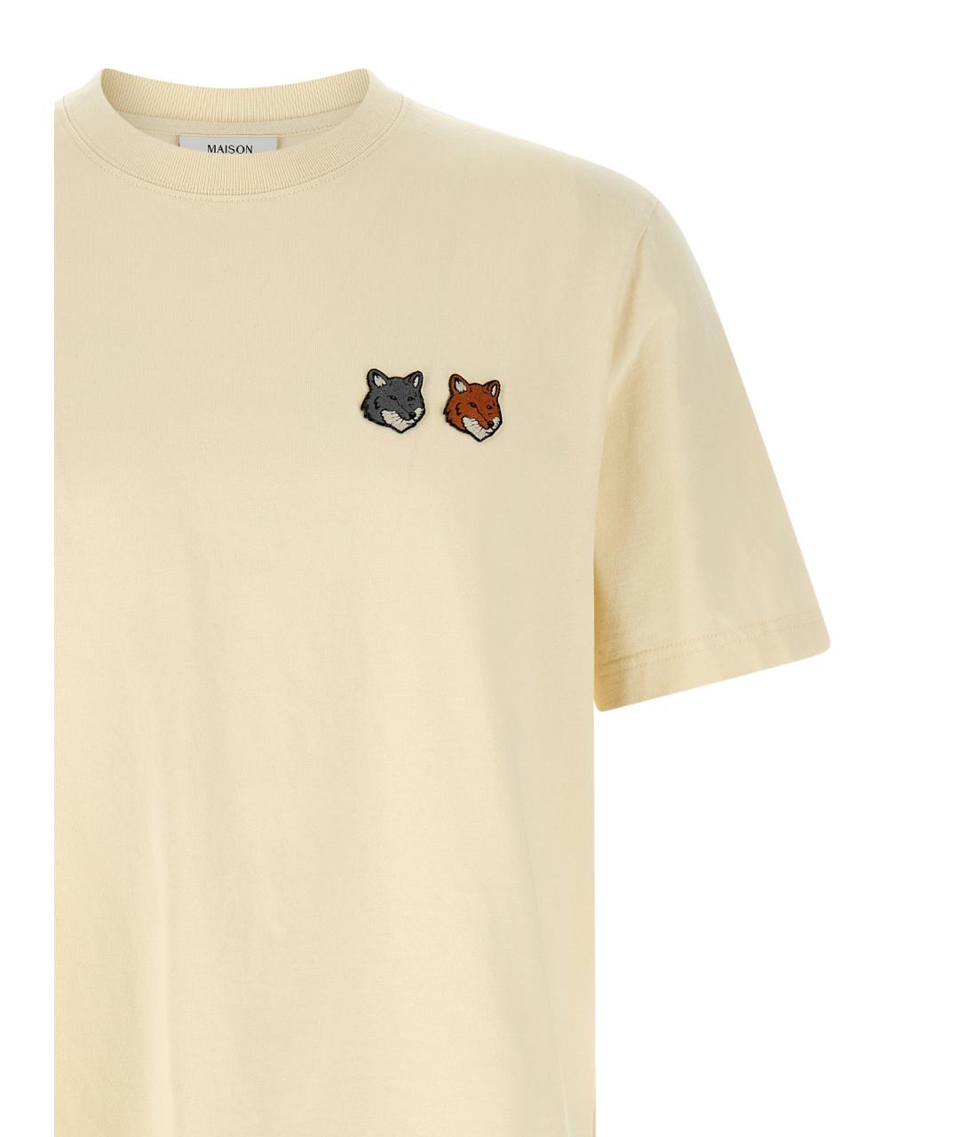 MAISON KITSUNE Бежевая хлопковая футболка, фото 3