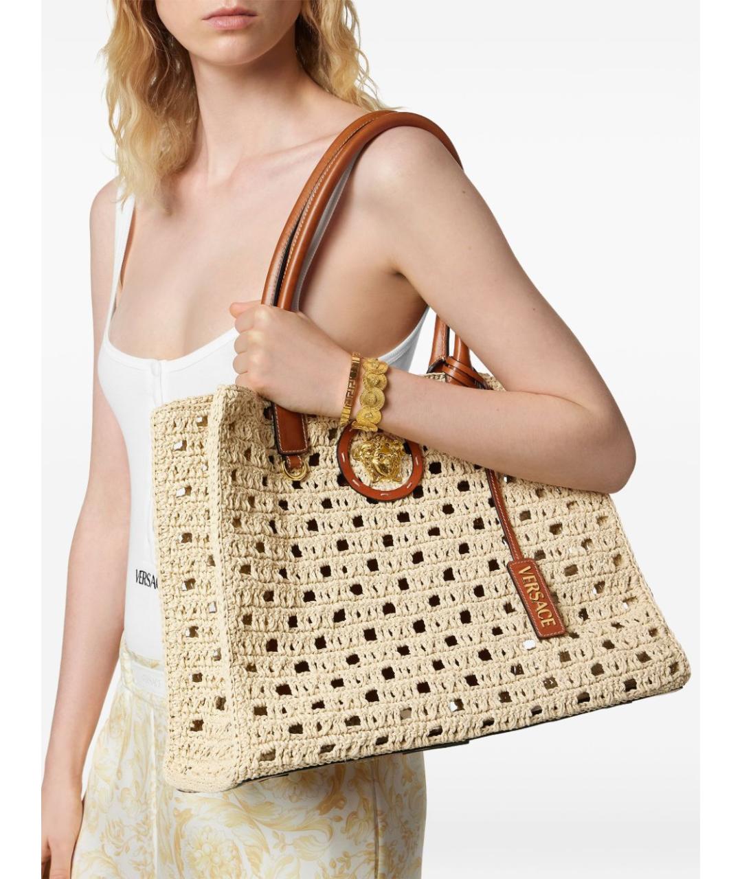 VERSACE Бежевая хлопковая сумка тоут, фото 2