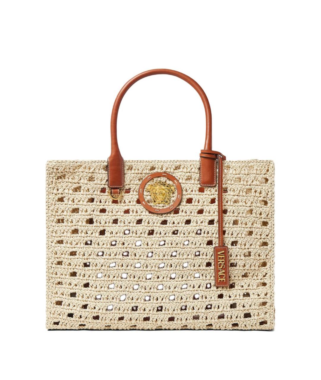 VERSACE Бежевая хлопковая сумка тоут, фото 1