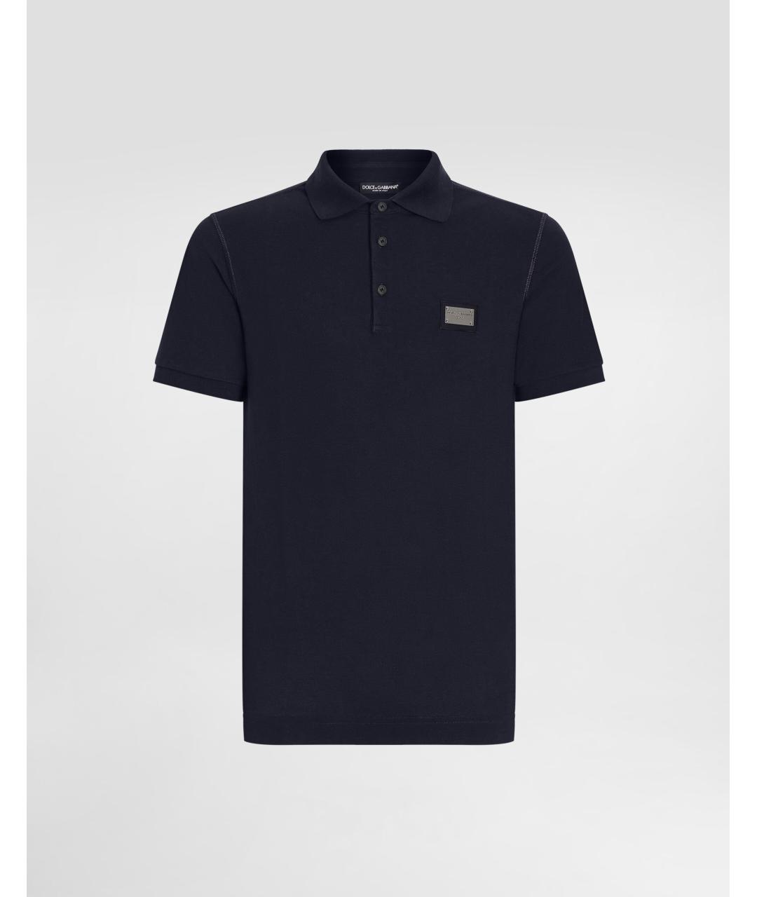 DOLCE&GABBANA Синее хлопковое поло с коротким рукавом, фото 6