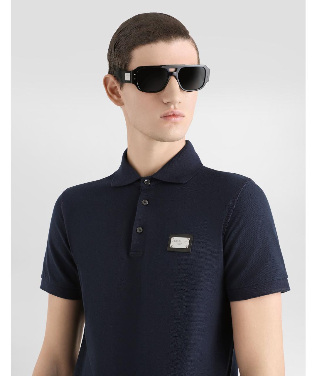 DOLCE&GABBANA Синее хлопковое поло с коротким рукавом, фото 4