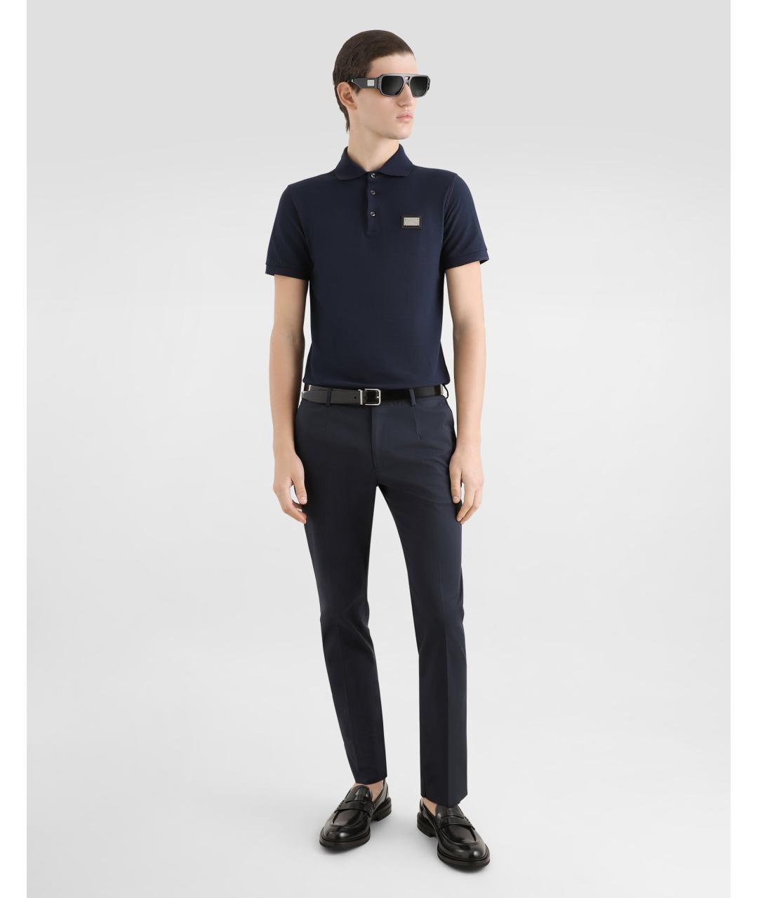 DOLCE&GABBANA Синее хлопковое поло с коротким рукавом, фото 2