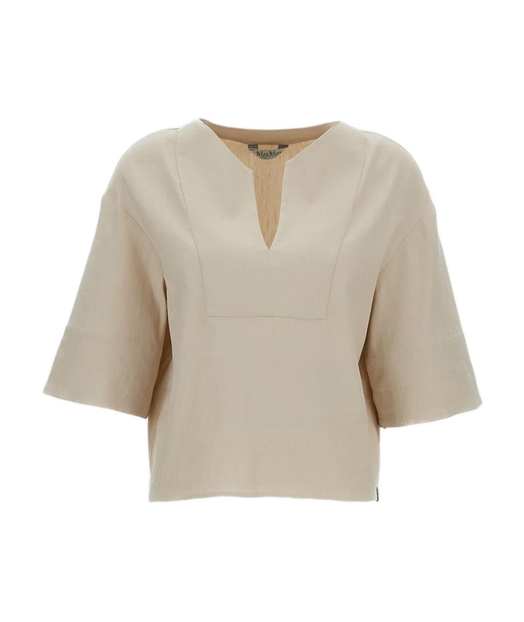 MAX MARA Бежевая льняная рубашка, фото 1