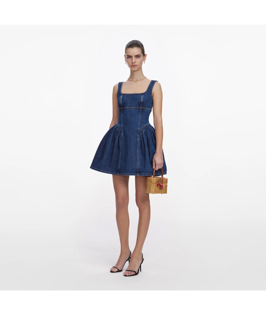 SELF-PORTRAIT Синее хлопковое повседневное платье, фото 2