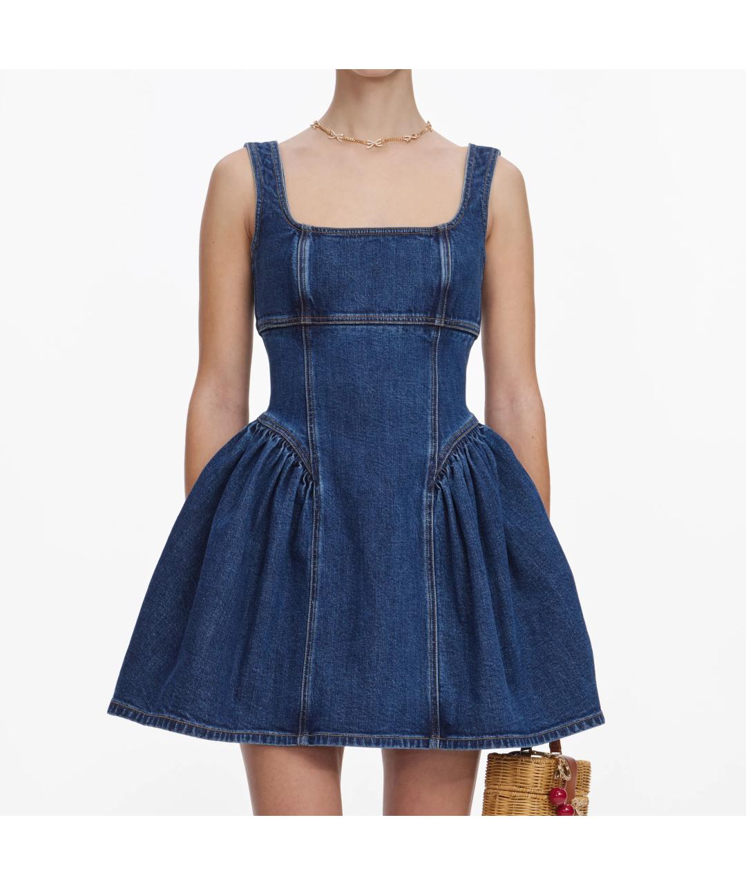 SELF-PORTRAIT Синее хлопковое повседневное платье, фото 4