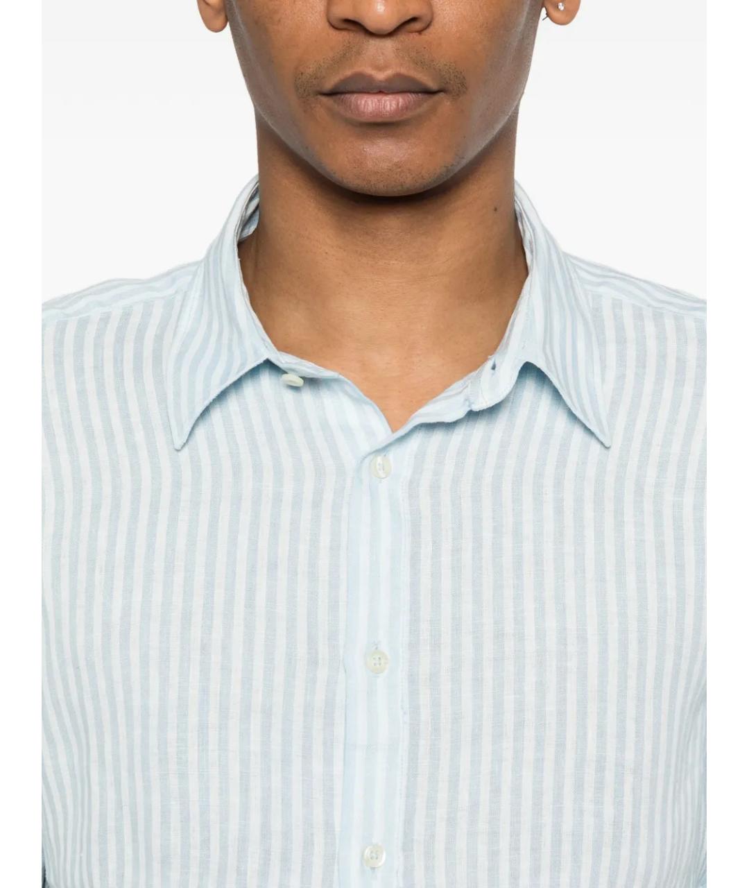 120% LINO Голубая льняная кэжуал рубашка, фото 5