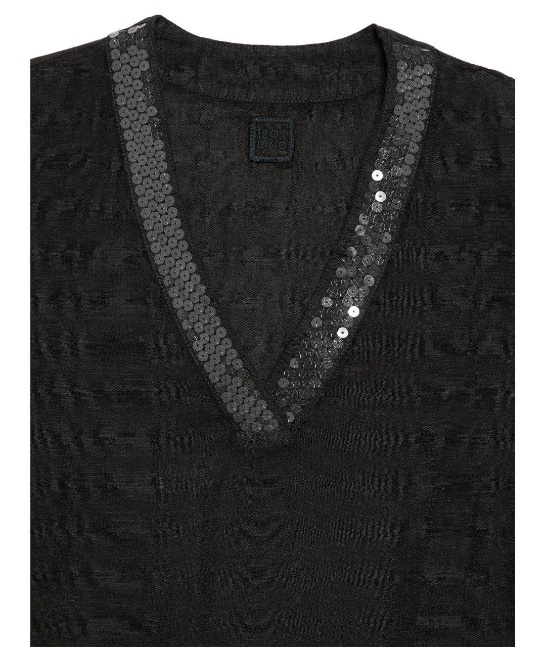 120% LINO Черная льняная блузы, фото 3