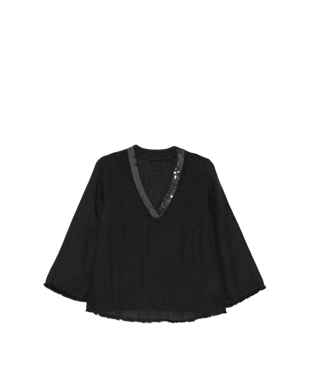 120% LINO Черная льняная блузы, фото 4