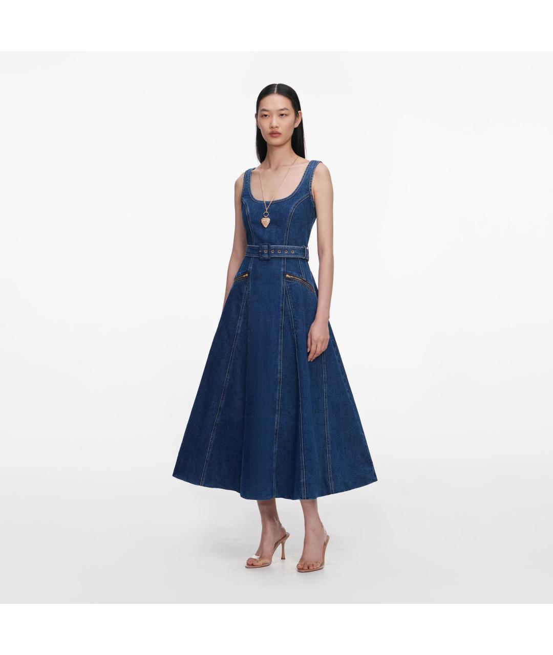 SELF-PORTRAIT Синее хлопковое повседневное платье, фото 2