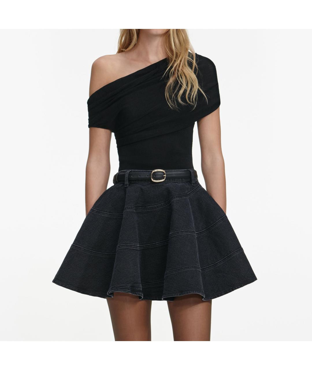 SELF-PORTRAIT Черная вискозная футболка, фото 5