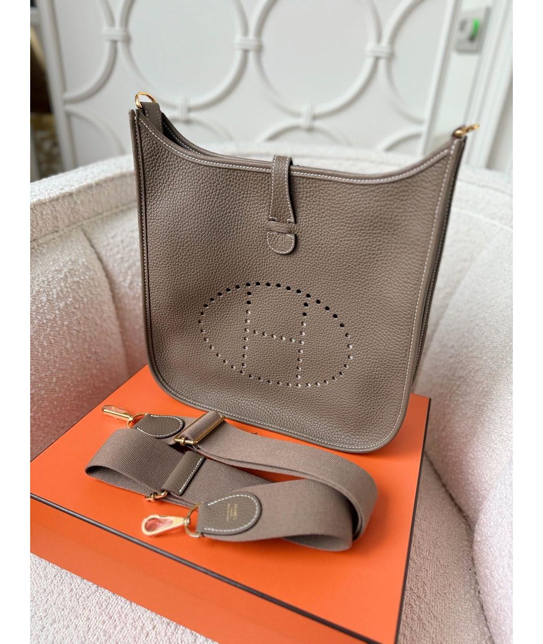 HERMES Бежевая кожаная сумка через плечо, фото 4