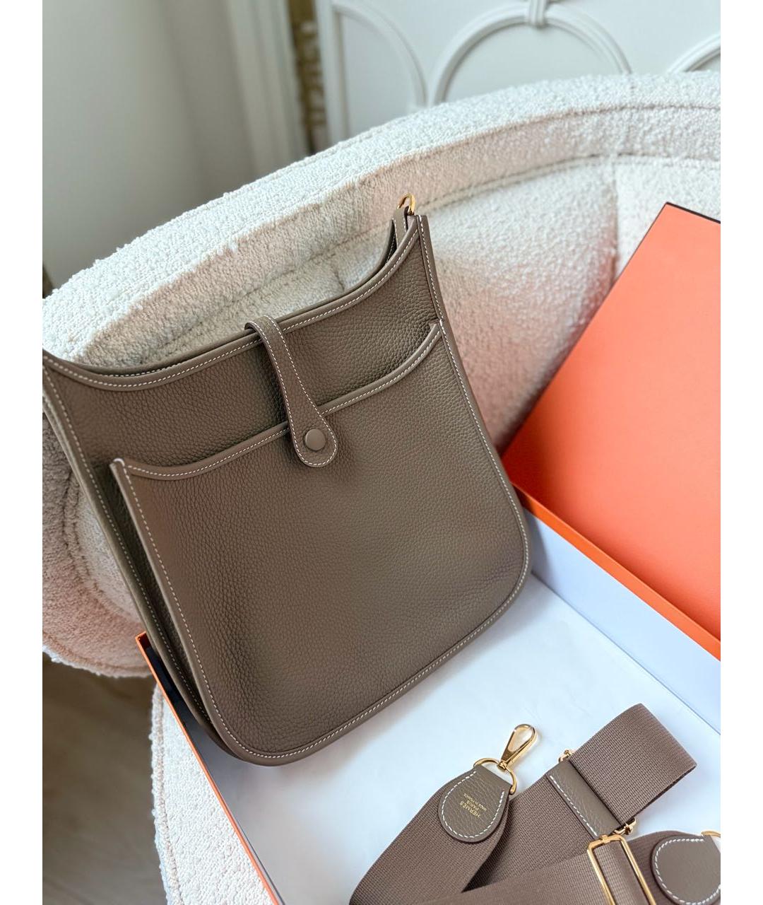 HERMES Бежевая кожаная сумка через плечо, фото 2