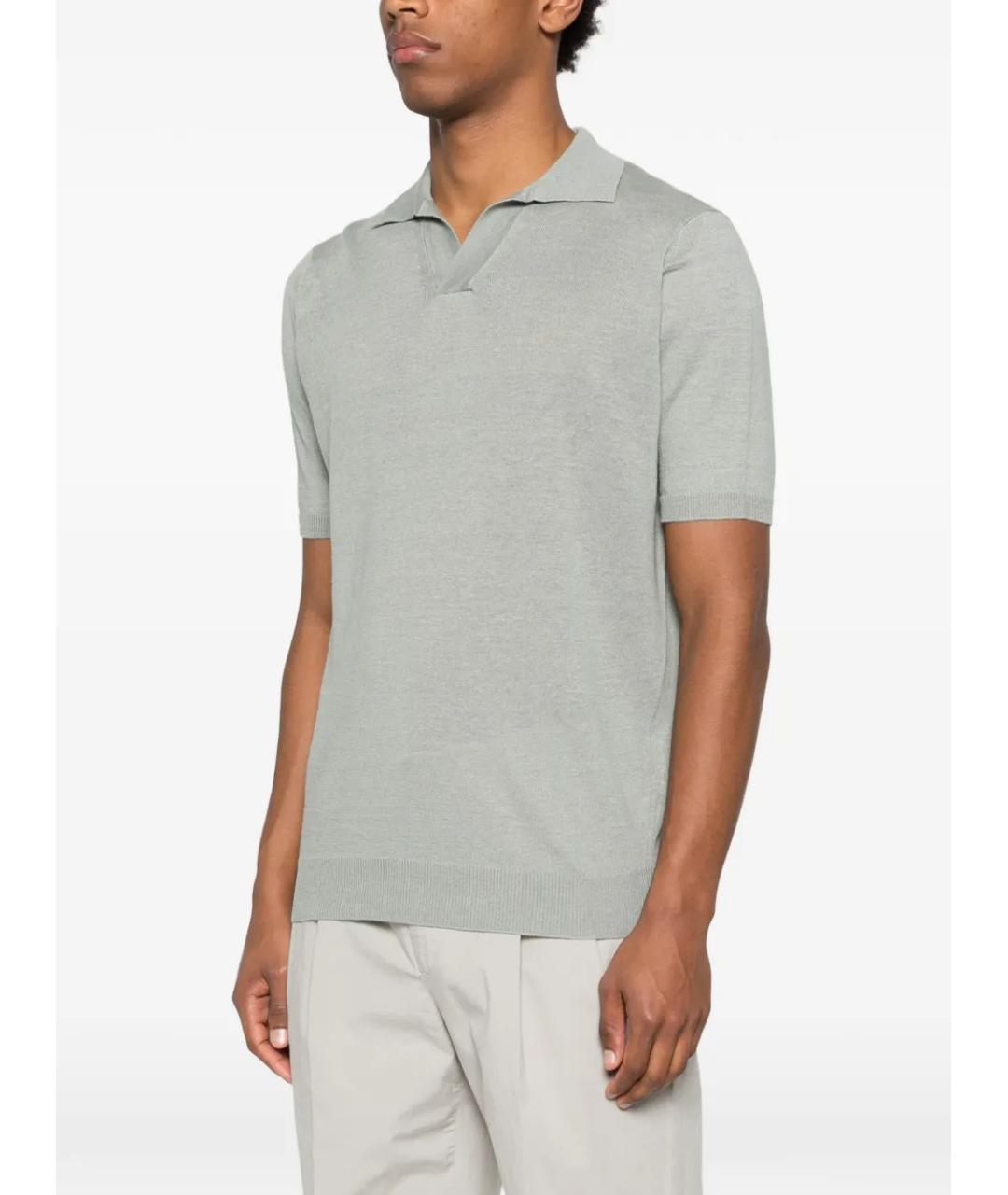 LARDINI Зеленые хлопко-леновое поло с коротким рукавом, фото 3