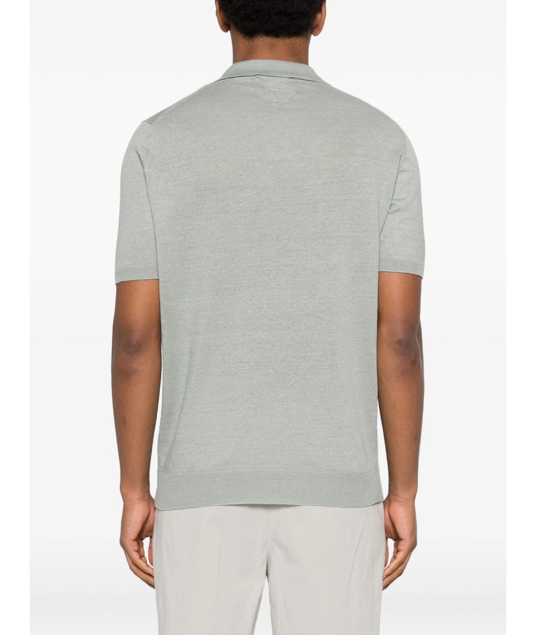 LARDINI Зеленые хлопко-леновое поло с коротким рукавом, фото 4