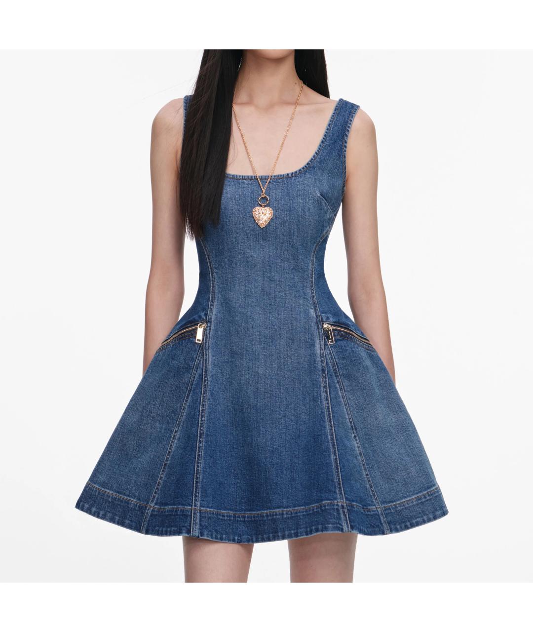 SELF-PORTRAIT Синее хлопковое повседневное платье, фото 4