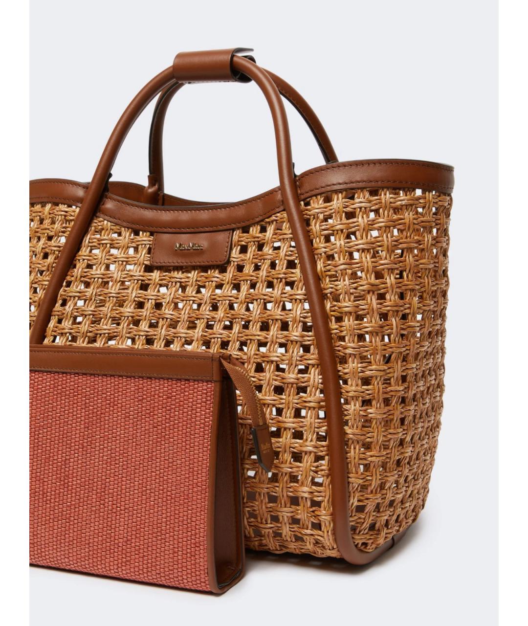 MAX MARA Коричневая пелетеная сумка тоут, фото 3