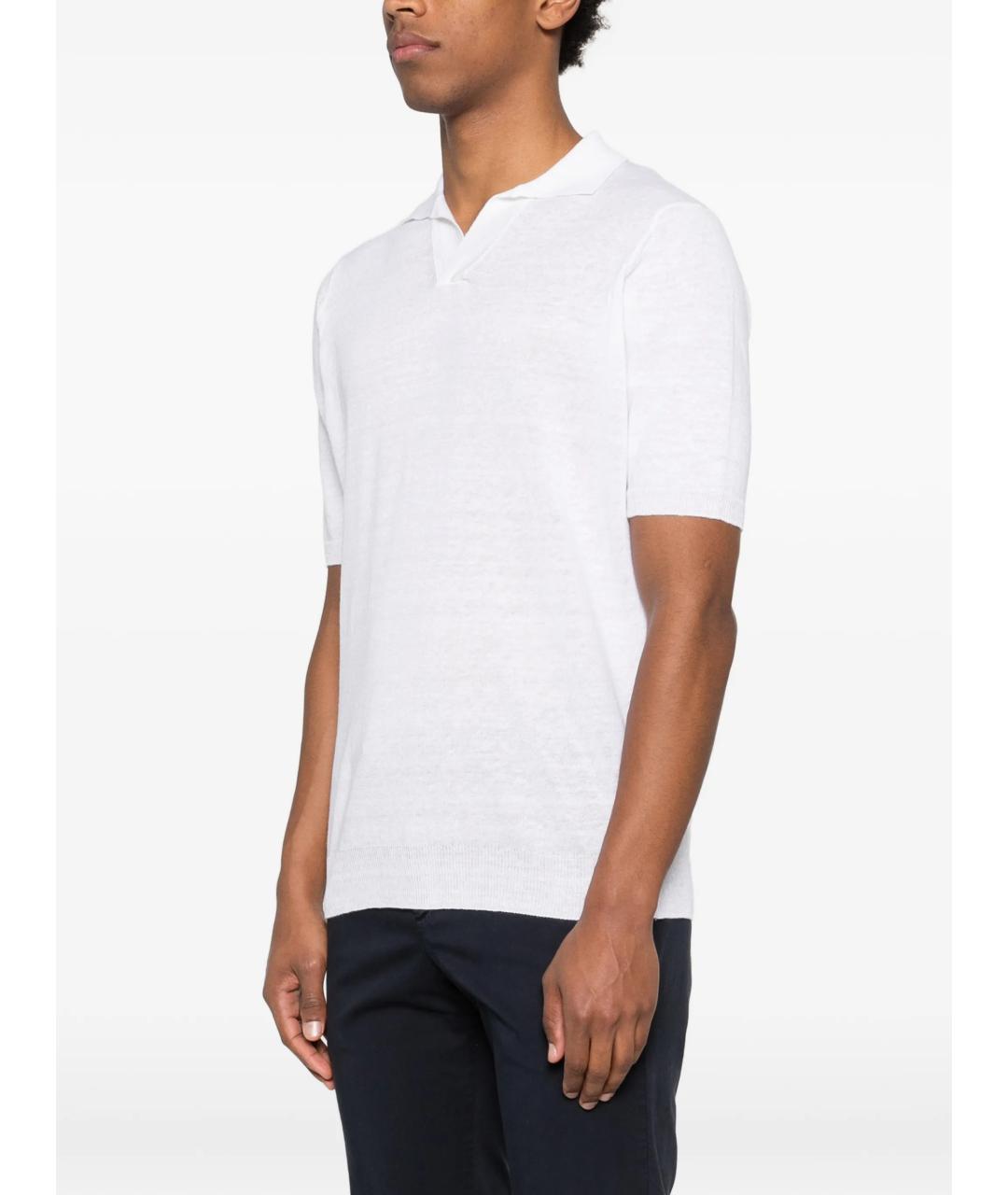 LARDINI Белое хлопко-леновое поло с коротким рукавом, фото 3