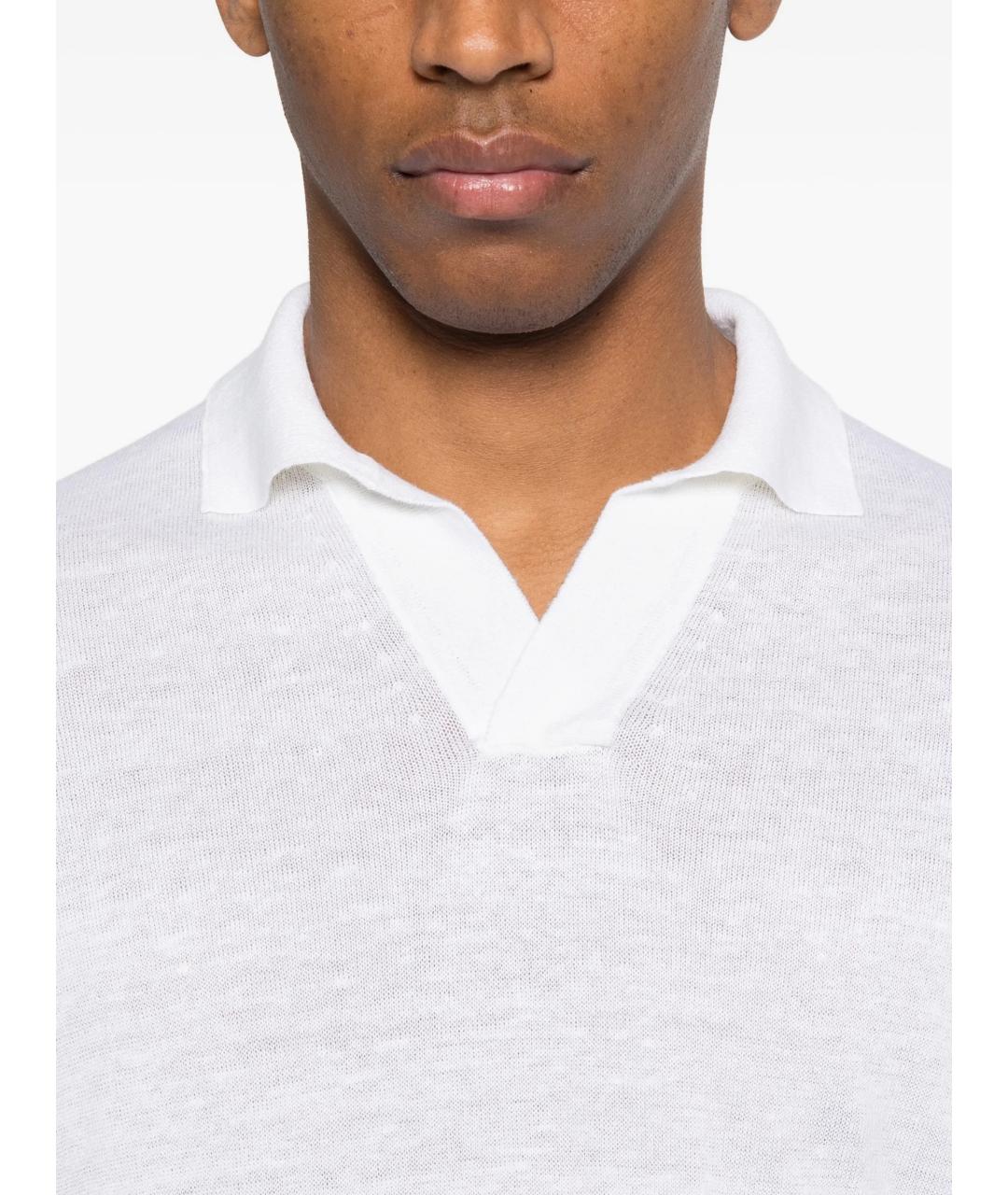 LARDINI Белое хлопко-леновое поло с коротким рукавом, фото 5