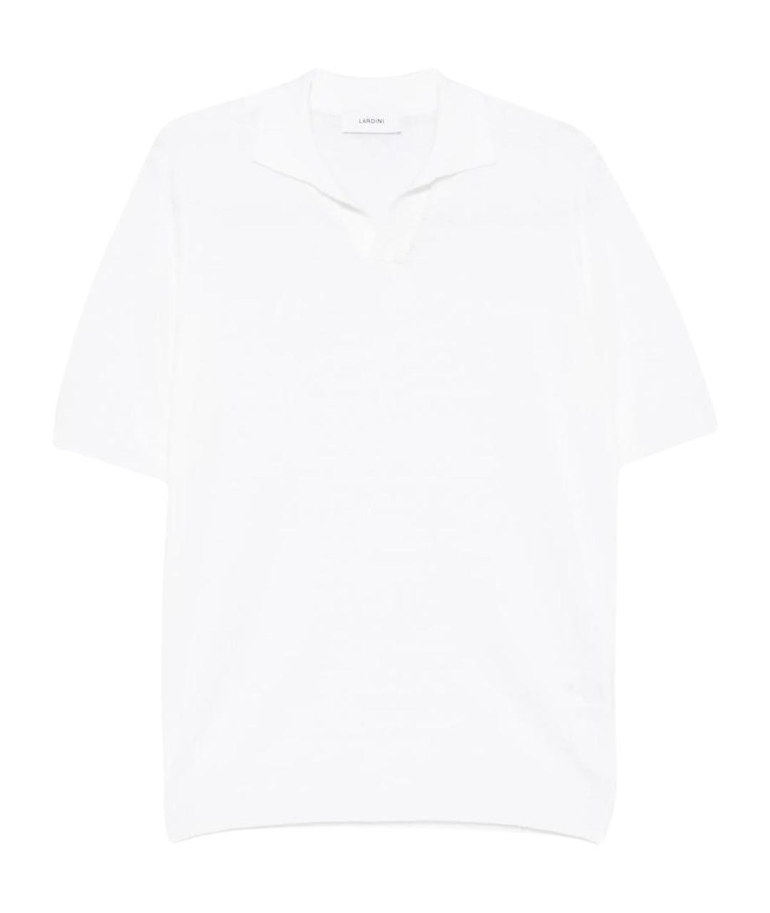 LARDINI Белое хлопко-леновое поло с коротким рукавом, фото 1