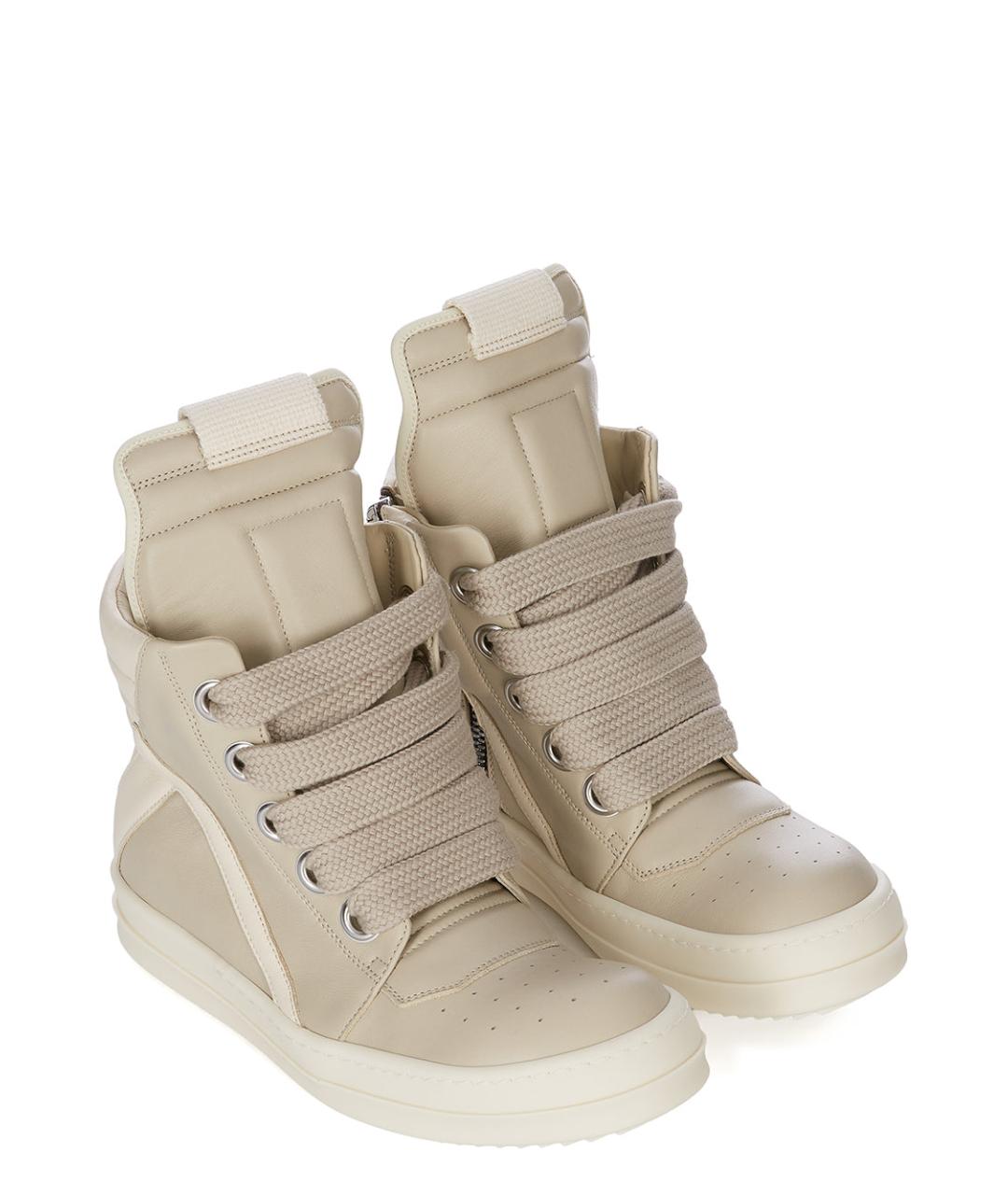 RICK OWENS Бежевые кожаные кеды, фото 2