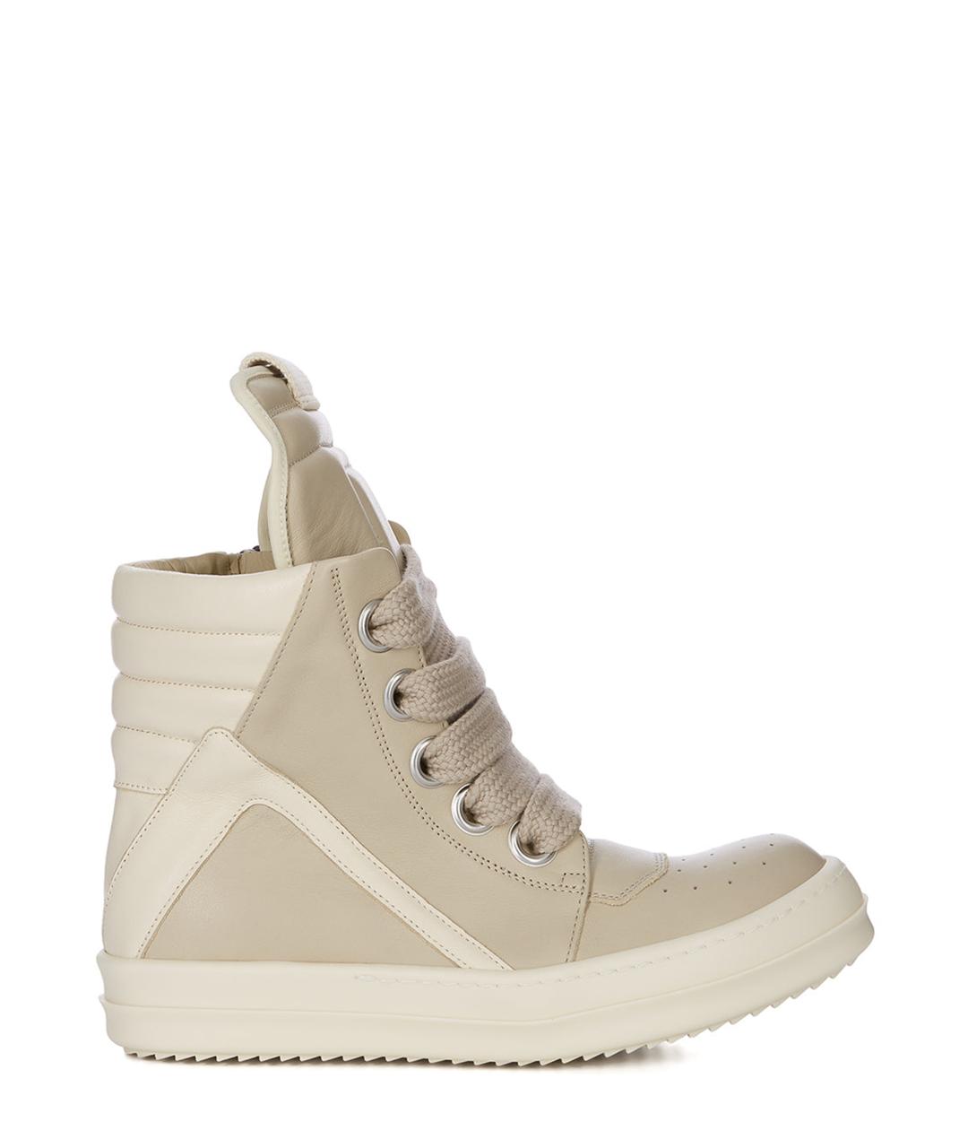 RICK OWENS Бежевые кожаные кеды, фото 1