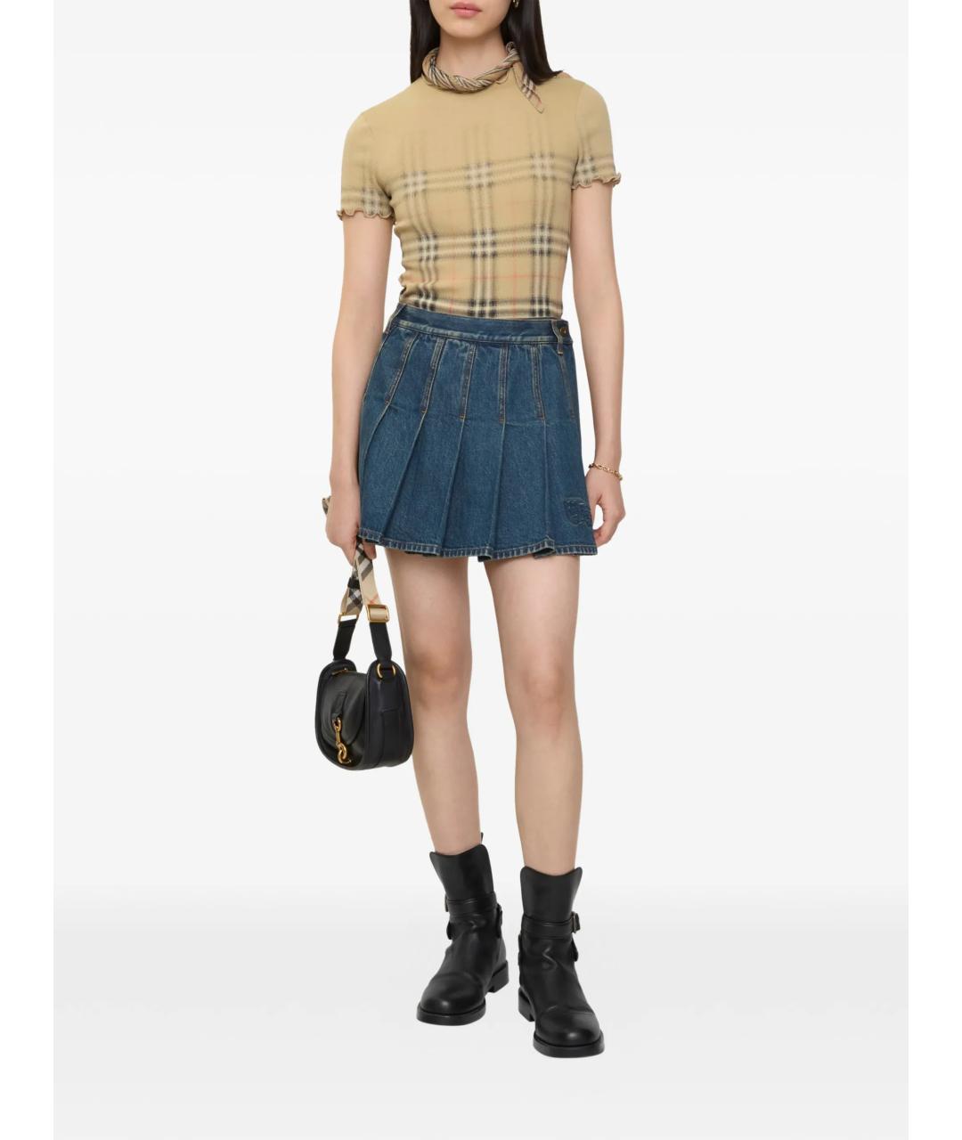 BURBERRY Синяя хлопковая юбка мини, фото 2