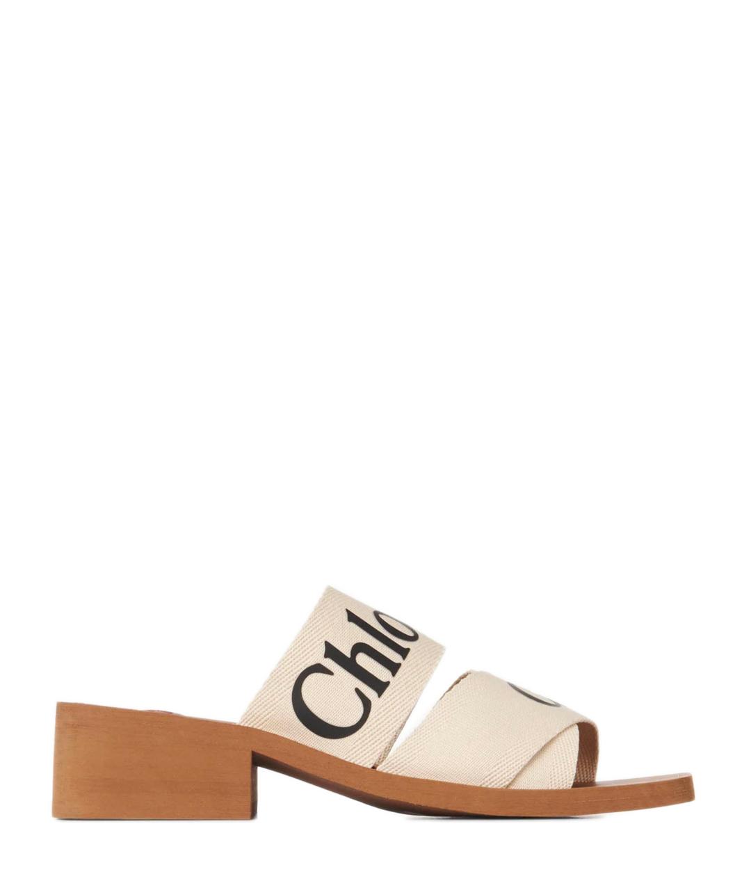 CHLOE Бежевые текстильные шлепанцы, фото 1